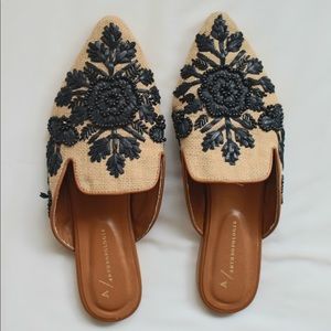 Anthropologie Embroidered Pointed Toe Slip-on Flats